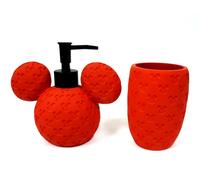 2 PC Resina Rosso Logo 3D Mickey, Minnie Mouse DISNEY Sfera Sapone Dispenser+
