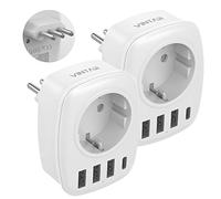 [2 PC] VINTAR Italia Adattatore da Viaggio Universale, Adattatore Spina 5 in 1 con 3 Porte USB e 1 Porta USB-C, Adattatore da Viaggio per Italia, Maldive, Cile, Uruguay, Bianco Omologato CE