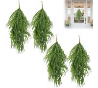 2 Pcs 26" Artificial Christmas Teardrop Swag - Norfolk Pine Faux Pine Needle Wreaths, Greenery Door Swag for Xmas Door, Table, Mantle & Fireplace Decor (4pcs)