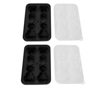 2 pcs 3d a forma di gatto silicone cubo ghiaccio vassoio 4 cubetti riutilizzabili a forma di animale simbolo di ghiaccio silicone per cocktail whisky (Nero)