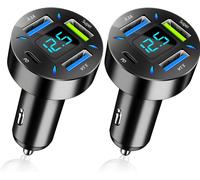 2 PCS 4-Porte Caricabatteria Auto USB C, 60W Super, PD Caricabatterie Veloce, Co