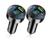 2 PCS 4-Porte Caricabatteria Auto USB C, 60W Super, PD Caricabatterie Veloce, con Voltmetro LED, Compatibile con Più Dispositivi e Tutti gli Smartphone