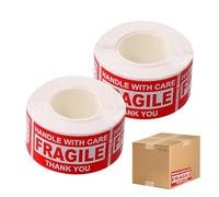 2 PCS 500 Etichette Attenzione Frammenti di Vetro, 25 x 45 mm, Pericolo di Rottura, Handle With Care, Ideali per Scatole di Spostamento