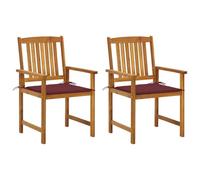 2 Pcs Acacia Wood Garden Chairs with Cushions, Solid Wood Outdoor Patio Furniture Set for Terrace, Balcony, Backyard, Rustic Style, Wine Red Cushions, Comfortable Seating, Max Load 110kg