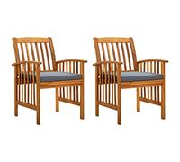 2 Pcs Acacia Wood Garden Dining Chairs with Cushions, Outdoor Patio Furniture Set for Dining, Relaxing, Weather-Resistant Solid Wood Design, Easy Assembly, Dark Gray Seat Cushions Included