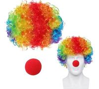 2 PCS Accessori Costume Clown, Accessori da Pagliaccio, Parrucca da Pagliaccio Riccia, Naso da Clown Rosso, Costume da Clown Set Unisex per Circo Carnevale Halloween Cosplay Festa