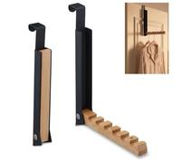 2 PCS Appendiabiti da Porta Pieghevole, Nero, per 6 Grucce Appendi Abiti | Realizzato in Metallo e legno Appendiabiti da Porta Pieghevole, per Porte Spesse 2 cm, Per Appendere i capi di Abbigliamento