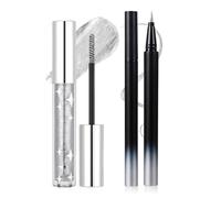 2 Pcs Argento Mascara Glitterato + Argento Liquid Eyeliner,Mascara Liquido Glitterato,Eyeliner Waterproof 0.8ml,Look Naturale a Lunga Durata,Senza Macchie,Trucco Occhi Coreano