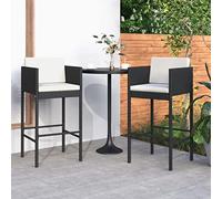 2 Pcs Bar Stools with Cushions Black in Polyrattan, Outdoor Indoor Modern Stools for Kitchen Island Dining Room, Weather-Resistant Rattan Steel Frame, Comfortable Seating Height 76cm, Max Load 110kg