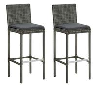 2 Pcs Bar Stools with Cushions, Grey Poly Rattan Outdoor Stools for Kitchen Counter, Garden, Patio, UV Resistant & Weatherproof, Modern Transitional Style, 76cm Seat Height, Max Load 110kg