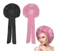 2 pcs Berretto da Notte Raso,Cuffia in seta satinata,Berretto da Notte Raso Elastico,Bonnet Seta per Capelli Lisci,Protezione Notturna Capelli Ricci,Protezione dei Capelli per Donne,Rosa+Nero