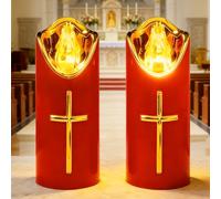 2 PCS Candela Funeraria a LED, Lumino Elettrico a LED, Lumino cimitero | 5X12.5CM, Funzionamento a Batteria, Candele a LED per Cimiteri e Chiese-Rosso
