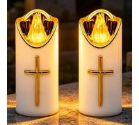 2 PCS Candele a LED per cimiteri e chiese, Lumino Elettrico a LED, Bianco | Candela Elettrica Finta a LED, con effetti fiamma oscillante, candele a batteria, con Croce Dorata (non incluse)