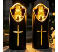 2 PCS Candele a LED per cimiteri e chiese, Lumino Elettrico a LED, Nero | Candela Elettrica Finta a LED, con effetti fiamma oscillante, candele a batteria, con Croce Dorata (non incluse)