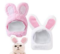 2 PCS Cappelli per Gatti, Cappello Carino per Animali, Cerchietto per animali a forma di coniglio, Copricapo regolabile per animali domestici, bianco+rosa