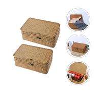 2 Pcs Cestini Con Coperchio Cestino Di Stoccaggio Intrecciato Naturale