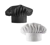 2 PCS Chef Hat for Man & Women, Adjustable Adult Kitchen Chef cap, Breathable Chef cap Cafe Restaurant Hats, Unisex Chef Hat for Adult Pastry Chef Bar Home Hotel (Black & White)