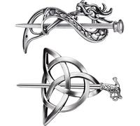 2 pcs clip per capelli vintage, drago nodo vichingo e bastoncini per capelli a triangolo, clip in metallo in lega argentata retrò per shopping, tempo libero, feste, metallo celebrazioni