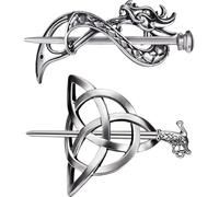 2 pcs clip per capelli vintage, drago nodo vichingo e bastoncini per capelli triangolare, clip in metallo in lega argentata retrò per shopping, tempo libero, feste, celebrazioni