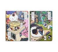 2 Pcs Composition Notebook, 5.7''*4.1'' Japanese Cartoons Printed Cover Journal Notebook, Thick Paper Cute Cat Grid Book for Students Teens Writing Notes College School Office New Year Gifts (Spring+