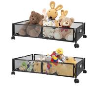 2 Pcs Contenitori Sottoletto con Ruote, Contenitore Sottoletto Con Ruote Girevoli a 360, Armadio Salvaspazio Organizer Vestiti, Telaio in Metallo, Scatola Sotto Il Letto, Contenitori Scarpe