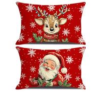 2 Pcs Cuscini Natalizi per Letto,Federe Cuscini Natalizi 50x30,Decorazioni Natalizie Lino,Quadrate per Cuscino per Divano,Federa a Tema Natalizio,Per Casa Addobbi Soggiorno Sedia Decorativi (Stile-H)