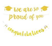 2 PCS Decorazioni Laurea, Banner Congrats Grad e Cappello di Laurea, Banner We Are so Proud of You e Congratulations per Casa Festa Laurea Gadget Fai da Te (Oro)
