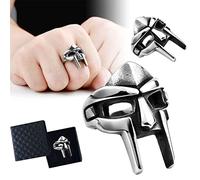 2 PCS Doom Mask Ring with Gift Box, Gladiators Mask Ring, Nordic Pagan Silver Metal Rings, Punk Retro Stainless Steel Couple Ring for Male Party Gift Nordic Pagan Couple Ring (9)
