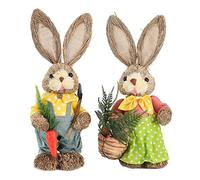 2 Pcs Easter Bunny Figurine Set - Standing Straw Ornaments for Home Decor, Farmhouse Table Centerpieces