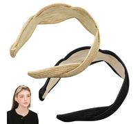 2 PCS Fasce per Capelli da Donna,Straw Simple Natural Style Skincare Headband Makeup Headband, Suitable for Ladies in Summer Anti-Slip Headbands Holder Hair Bands Women's Hair Black Headband