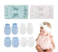 2 PCS Fascia capelli neonata + 2 Paia Guantini Neonato AntiGraffio 0-3 Mesi, Guanti Cotone Bambina,Guanti Neonato AntiGraffio Guanti Invernali in Cotone Guanti da Bambino per 0-6 Mesi Bambine