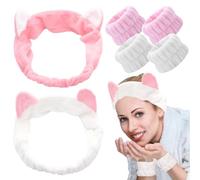 2 PCS Fascia Capelli per Trucco, 2 Paia polsini skincare, di Polsini per il Lavaggio del Viso, Elastiche, Orecchie di Gatto, per Donne, Spa, per il lavaggio del viso, Maschera, doccia