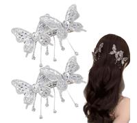 2 Pcs Fermagli per Capelli con Farfalle di Strass, Graziose Forcine Argentate, Con Strass, Color Argento, Antiscivolo, Con Fiocco, Fermagli per Capelli per Matrimoni, per Spose, Ragazze e Donne