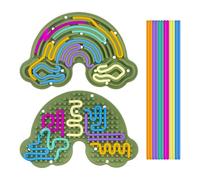 2 Pcs Fidget Toys Board Sensory Activity Board Popsicle for Stress Relief Anxiety, ADHD, Silent, Silicone Sensory Activity Board for Kids 3+ & Adults,with 20 Strings (Dark blue & Green)