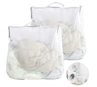 2 PCS Grandi Sacchetti per Biancheria in Rete Riutilizzabili 50 x 60 cm con Cerniera Antiruggine e Manici, Ideali per Lavatrice e Vestiti Delicati, per Dormitori e Appartamenti