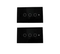 2 PCS Interruttore Touch da Parete WiFi 2.4G + BLE + RF 433MHz, Vetro Temperato Nero, 3 Tasti, 120X72X38mm Per Scatola 503 Italiano, App TUYA Smart Life