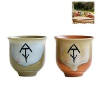 2 pcs Japanese Tea Cups-Chinese Kungfu Teacups, 2.5oz Ceramic Tea Cups Gift for Women Men Adults, Handmade Vintage Elegant Handle-Less Asian Porcelain Teacups for Home, Party, Office