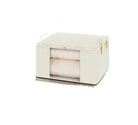 2 Pcs Large Capacity Stripe Zipper Style Storage Bag Moving Box Quilt Packing Cotton Clothes Home Organizer Fabric(Beige 55 x35 x25)