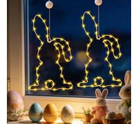 2 PCS Luce LED a Coniglietto Pasquale con Ventosa, Luci a LED per finestre di Pasqua, Decorazione di Pasqua LED Luce Finestra, Decorazione pasquale per finestra con ventose e timer, per finestra (M1)