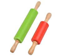 2 PCS Mattarello in Silicone Antiaderente con manico in legno, Mattarello Cucina con Manici in siliconeper pasta farina utensili da cucina per cuocere pizza, biscotti, torte e pasticceria.