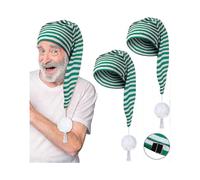 "2 Pcs Men's Night Cap Striped Pajama Hat Adjustable Sleeping Caps with Pom Ball for Party Supplies"