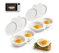 2 Pcs Microwave Egg Poacher, Poached Egg Maker Microwave (White) | Micro-vented lid & thick stay-cool handle, non-stick interior, quick egg steaming for busy pros, fitness lovers & families