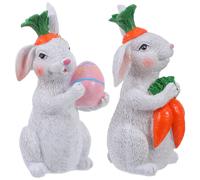 2 Pcs Mini Figura Di Coniglietto Resina Simpatica Statua Animale
