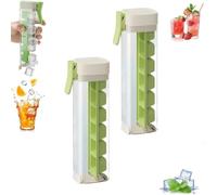2 Pcs One Glass Ice Cube Maker, Press Ice Tray Mold, One Hand Press Ice-Tray Mold with Handle, Single Handed Pressing Ice-Maker, 6 Grid Ice -Cube Tray Cup for Drinks (2*green)