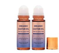 2 Pcs Organic Castor Oil with Rose Quartz Roller,Organic Castor Oil Roll On with Rose Quartz Roller,100% Pure Cold-Pressed, Hexane-Free,Amber Glass Bottle for Skin 1.7oz