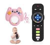 2 Pcs Orzbow Telecomando Giocattolo per Neonati, Sonaglio Neonato 0-3 Mesi, Massaggia Gengive Neonati Silicone, Giochi Neonato 3 6 9 Mesi di Qualità Alimentare, Giochi Montessori 1 Anno, Nero & Rosa