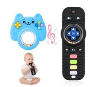 2 Pcs Orzbow Telecomando Giocattolo per Neonati, Sonaglio Neonato 0-3 Mesi, Massaggia Gengive Neonati Silicone, Giochi Neonato 3 6 9 Mesi di Qualità Alimentare, Giochi Montessori 1 Anno, Nero & Blu
