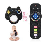 2 Pcs Orzbow Telecomando Giocattolo per Neonati, Sonaglio Neonato 0-3 Mesi, Massaggia Gengive Neonati Silicone, Giochi Neonato 3 6 9 Mesi di Qualità Alimentare, Giochi Montessori 1 Anno, Nero