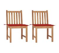 2 Pcs Outdoor Garden Chairs with Cushions, Solid Teak Wood Patio Furniture Set, Weather-Resistant Comfortable Seating for Terrace, Balcony, Backyard, Includes 2 Red Cushions, Max Load 110kg per Seat