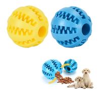 2 PCS palline giocattolo interattive per cani, giocattoli in gomma per cuccioli di piccola taglia, per la pulizia dei denti e l'addestramento del QI (6 cm, Blu + Giallo)